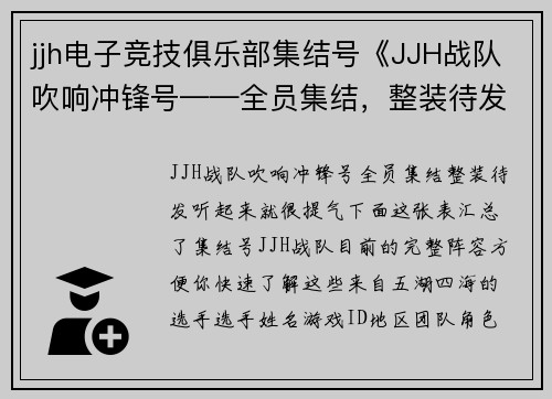 jjh电子竞技俱乐部集结号《JJH战队吹响冲锋号——全员集结，整装待发》